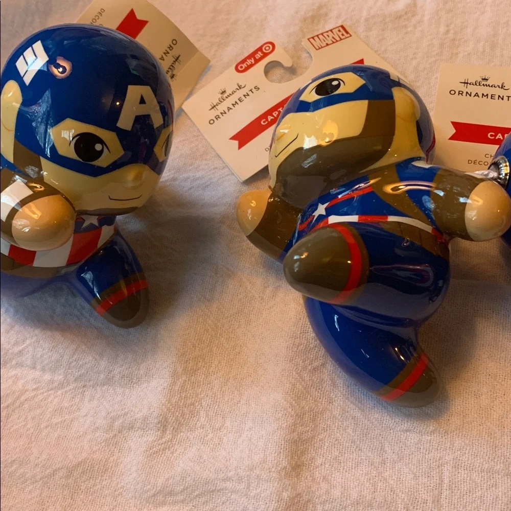 Marvel Captain America Hallmark Christmas Ornament triplets Blue Red & White NEW
